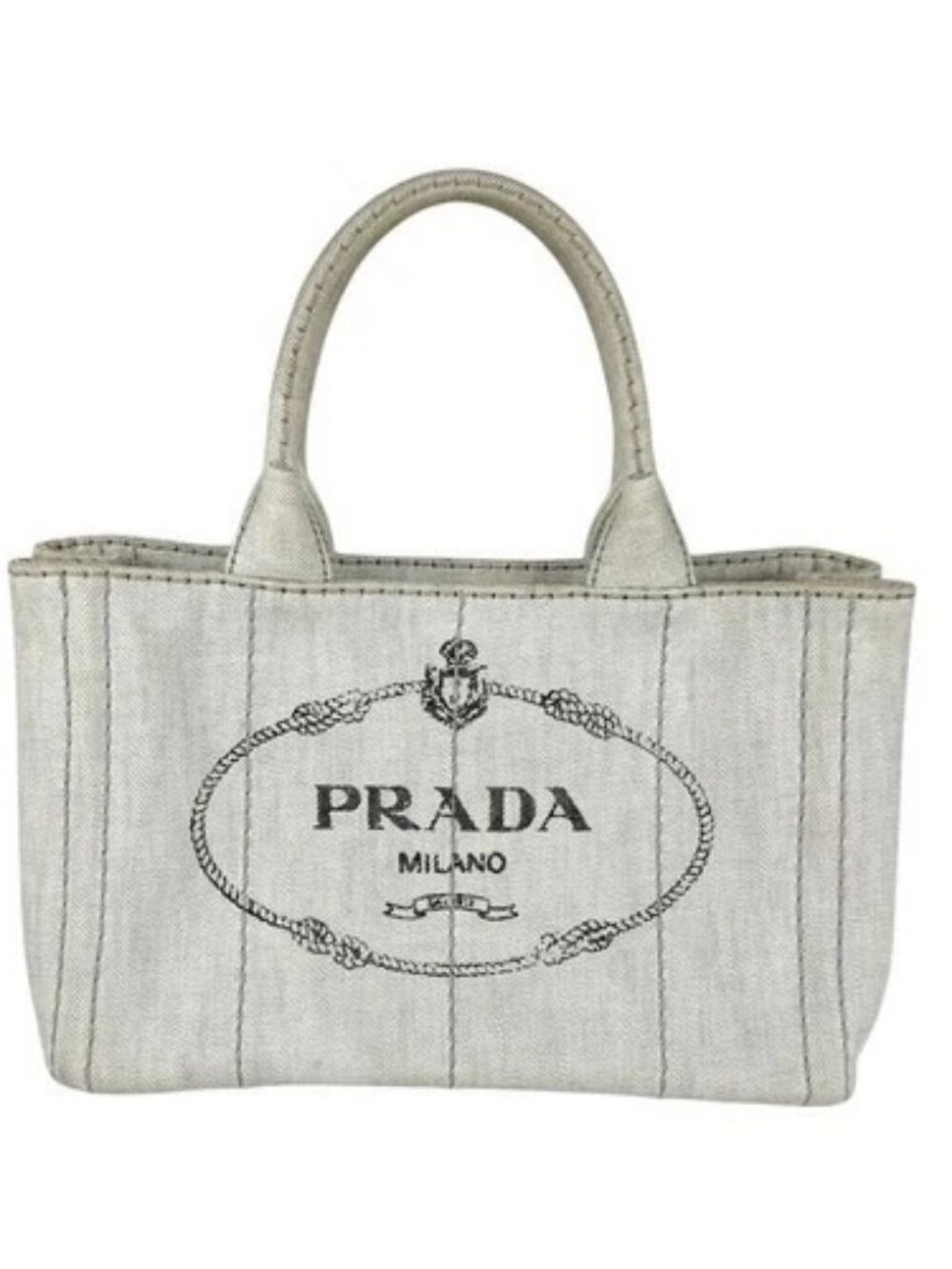 Auth PRADA Canapa Handbag Tote Bag Light Gray Canvas - z11021
